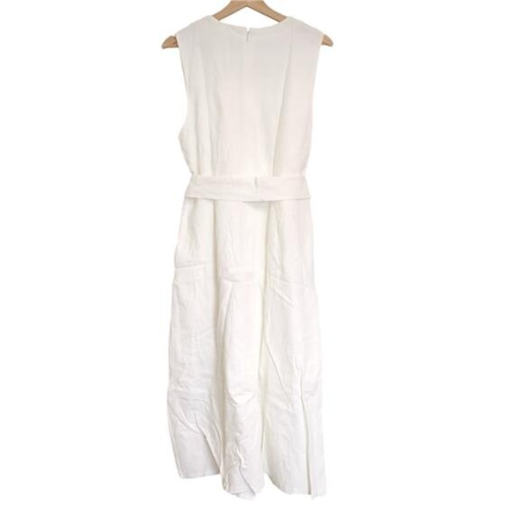 Ladyful Women's V Neck Solid Color Sleeveless Cotton Linen Dress M - Picture 3 of 9